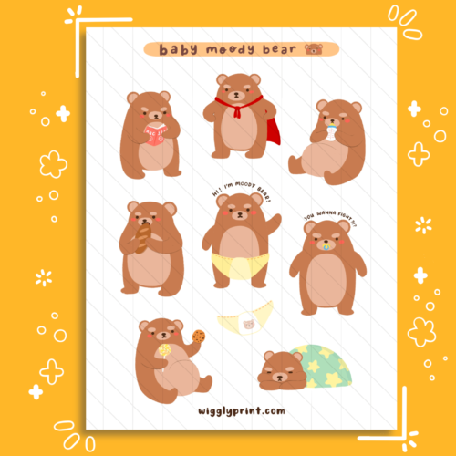 Baby Moody Bear Printable Stickers