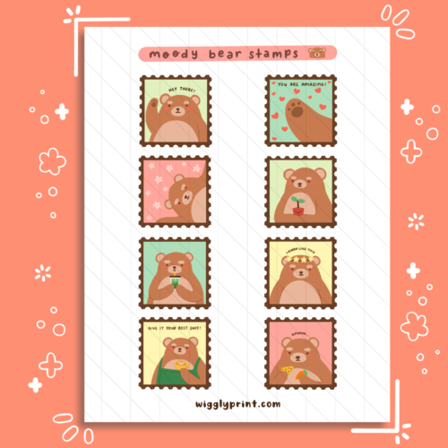 Moody Bear Printable Stamps Stickers