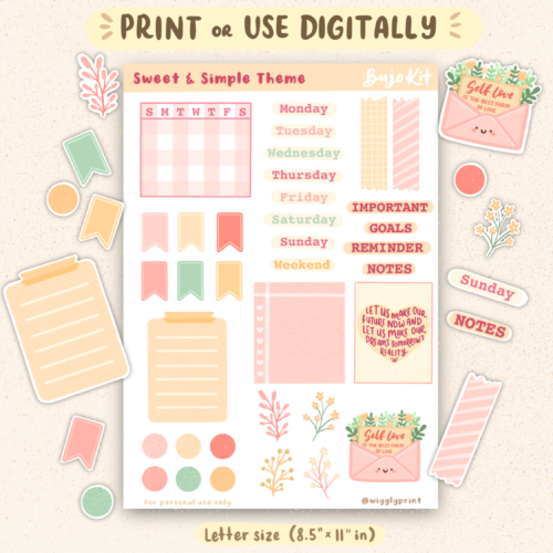 Sweet & Simple themed Printable BujoKit